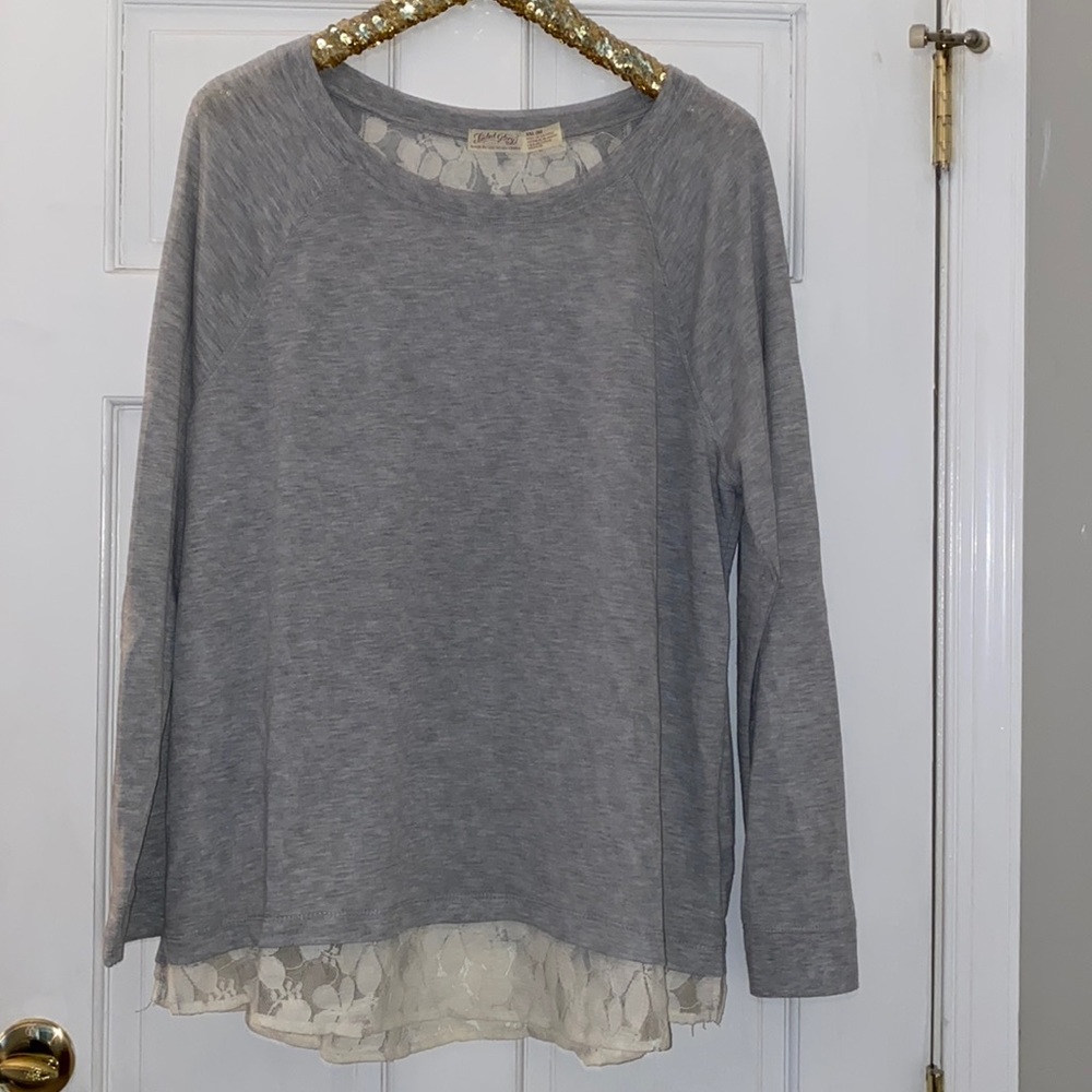 Faded Glory Lace Detail Gray Top Size XXL